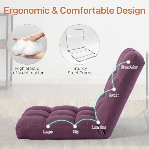 YI DANICA Floor Chair with Back Support Folding Chair with 6 Adjustable Position, Padded Sleeper Bed, Floor Gaming Chair, Meditation Chair, Gaming Floor Chairs for Adults - Thumbnail 4