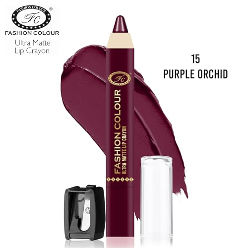 Image of FASHION COLOUR Ultra Matte Lip Crayons With Free Sharpener | Smudge Proof And Waterproof | For Hydration And Moisturization | Long Lasting Lipwear with Matte Finish, Cruelty-free and Paraben-free - 2.5 gm(Purple Orchid)
