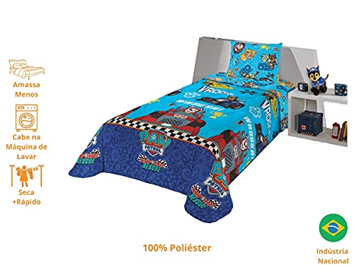 Edredom Patrulha Canina Menino Solteiro Lepper Dupla Face Microfibra Azul