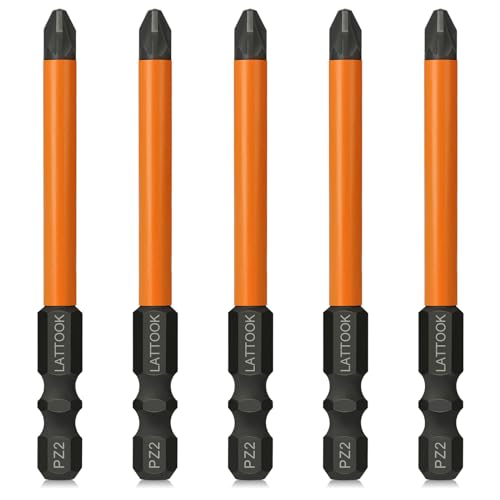 Pozidriv Bit Set, LATTOOK 5-Piece PZ2 Pozi Bit Set, Magnetic S2 Steel Pozidriv Screwdriver, 3'' Long