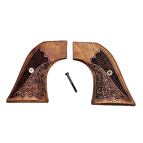 Replacement Grips for Ruger Wrangler Plus The New Diamondback Walnut Carved Scroll Oak Leaf Checker - Premium Gun Grips
