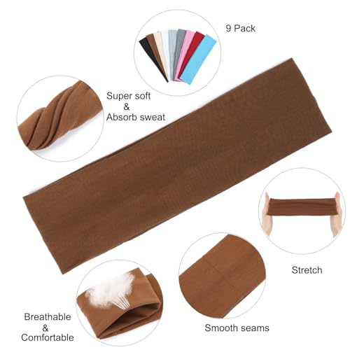 Image of 9Pcs Headbands for Women Non Slip Headband, Soft Elastic Hair Bands for Women's Hair, Fashion Cotton Cloth Stretchy Sweat Bands Headbands for Sports, Makeup, Gym, Running, Yoga, Workout (9Colors-B)