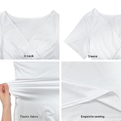 Image of Women's Fall Summer Short Sleeve Ankle Length V-Neck Party Dress with Pockets Size S-3XL