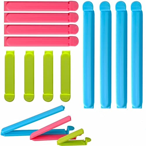 12 pcs Clip de Sellado para Bolsas , Pinzas Herméticas para Cerrar Bolsas de Alimentos 3 Tamaño Pinza Plástica de Cierre Almacenar Comida Buen Estado de Conservación para Cocina Viaje Oficina Cover