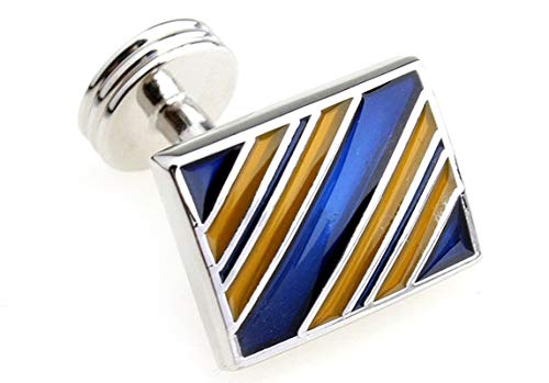 Mancuernillas rectangulares plateadas con azul y negro para hombre miniatura 3