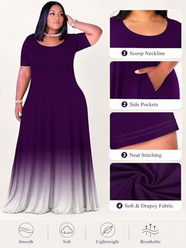Image of PinkPatty Women's Plus Size Maxi Dresses Short Sleeve Sundress Summer T-Shirt Beach Long Dress with Pockets