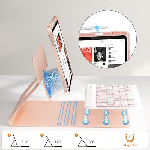 Image of OYEEICE Keyboard Case for iPad Air 5th /4th Pro 11 inch | 7-Color Backlit Detachable Wireless Keyboard Case with Pencil Holder, 360 Rotatable, Pro 4th /3rd /2nd /1st Gen