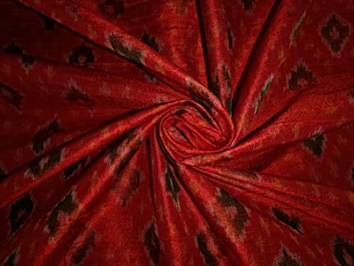 Soie Dupion Ikat rouge x vert, tissu de luxe en 112 cm pour haute couture