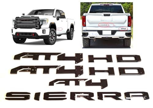 Image of 6Pcs Kits AT4 HD Emblem Sierra Door Rear Badge Replacement for 2019-2022 Sierra 1500 2500HD 3500HD (Glossy Black)