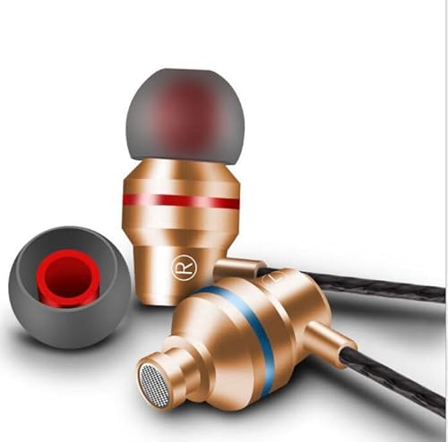 Wired Earphones In-Ear Headphones with Microphone, Noise Isolating Earbuds 3.5mm Jack Wired Headset for Android Phones, Tablets, Laptops, Computers, MP3 MP4 Players (Gold)