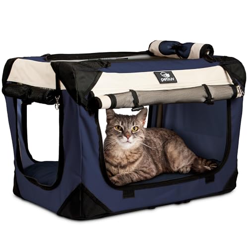 PetLuv Cat & Dog Pet Carrier, Soft-Sided, Medium 20'x13'x13' Fits Most Cats or Small Dog, Comfortable for Travel & Vet Visits, Privacy Windows, Removable Plush Bed, Locking Zippers, Folds Flat