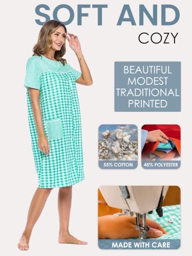 Image of Casual Nights Women's Snap - Front House Dress Short Sleeve Woven Housecoat Duster Lounger Robe with Pockets