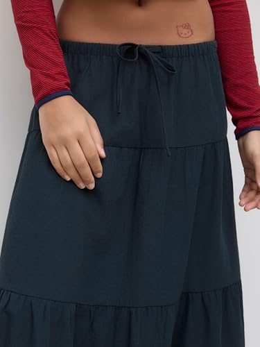 CIDER Maxi Skirts for Women Low Waist Knotted Cotton Blend Tiered A Line Long Skirt Elegant Casual Daily Skirts2