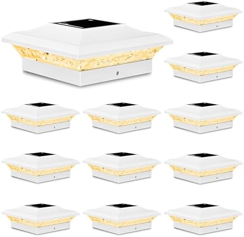 T-SUN Solar Post Cap Lights Outdoor 12 Pack, Warm White LED Fence Post Solar Lights Fit for 4x4 Vinyl Posts, Waterproof Deck Light Solar Powered for Garden Patio Gate Porch