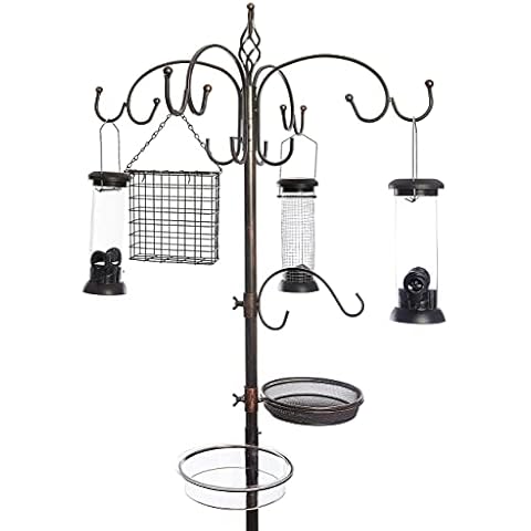 RUDDINGS WOOD Bronze Effect Garden Ultimate Wild Bird Metal Feeding Station Complete With 4 Black Bird Seed and Peanut Suet Feeders Micro Mesh Dish and Water Bathing Bowl Cover