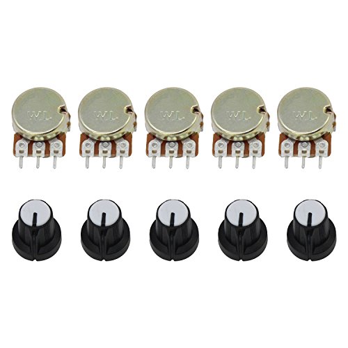 Aussel 100K OHM B100K Lineares Potentiometer 3 Terminal Drehpotentiometer mit Kappenmuttern und Unterlegscheiben 5 Stück (B100K-5PCS)