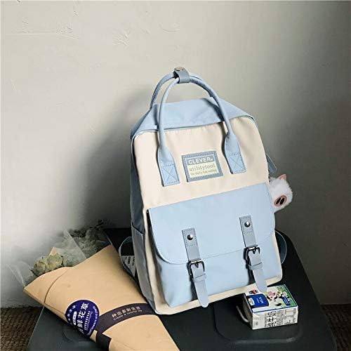 Miniatura 3 de Mochila estética con accesorios, linda mochila kawaii para mochila escolar, bonita estética, Azul Patchwork, L, Mochilas Daypack