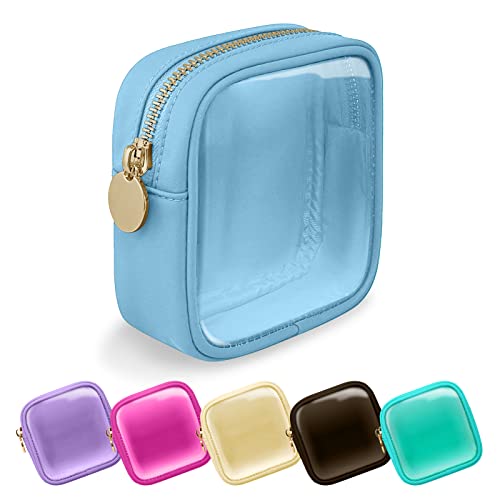 Uixizq Clear Mini Makeup Bag For Purse, Small Nylon&Pvc Cosmetic Travel Bag Tsa Approved Toiletry Bag With Zipper, Preppy Transparent Makeup Travel Bag Coin Purse For Women Men Girls(Mini-Blue) #TOP17