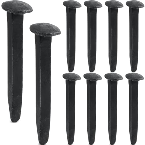 Yinkin 10 Pcs Railroad Spike Bulk Carbon Steel Rail Road Spike Metal Railroad Ties Blacksmithing Gift with Rusting Patina Pitting for Knife Forging Art DIY Project Collector(4.72 Inch Black)