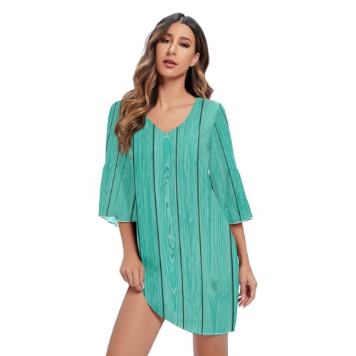 RPLIFE Turquoise Wooden Planks Short Dress 3/4 Sleeve Summer Dresses Party S-XXL at Amazon Women's Clothing store