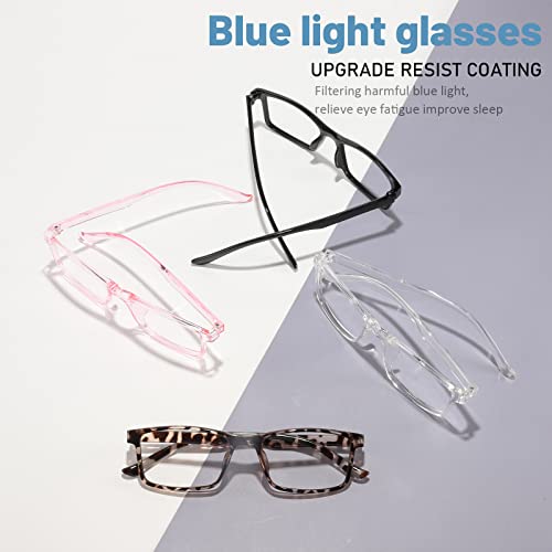 Image of Przene 4 Pack Rectangle Blue Light Blocking Glasses,Anti Glare Eye Strain UV400 Square Eyeglasses for Men Women(MIX COLOR-C3)