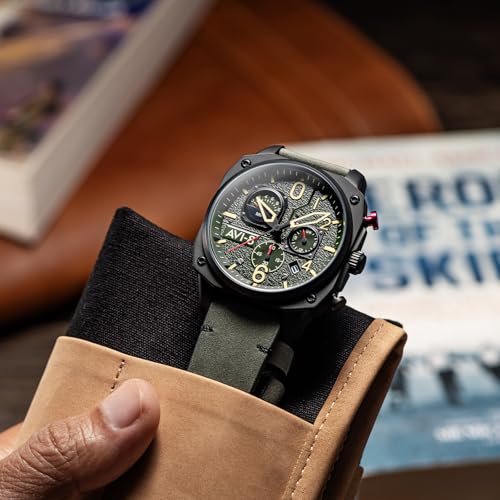 Image of AVI-8 Men's 45mm Hawker Hunter Retrograde Chronograph Watch with Leather Strap AV-4052