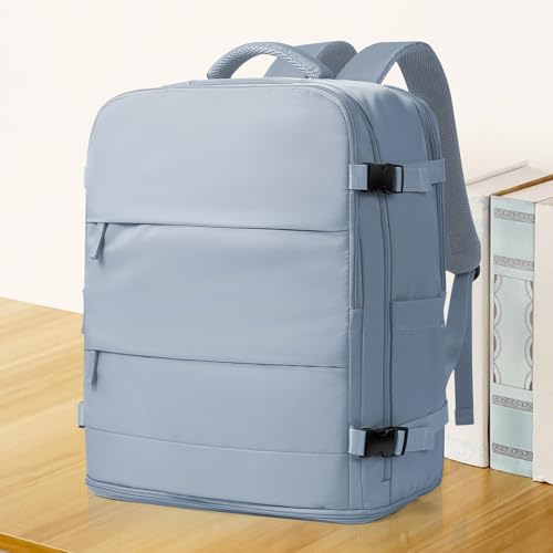 Image of coowoz Large Travel Backpack Carry On for Women Man Waterproof Gym Backpack with Laptop Compartment Mochila de Viaje Teacher Personal Item Backpacks Rucksack Airplane Accessories Must Haves Gray Blue
