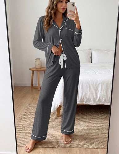 Image of ZMJ Womens Pajamas Sets 2 Piece Long Sleeve and Pant Pj Sets Button Up Sleepwear