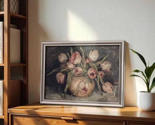image for ANERZA Framed Vintage Canvas Wall Art Decor, Moody Flower Farmhouse Wa