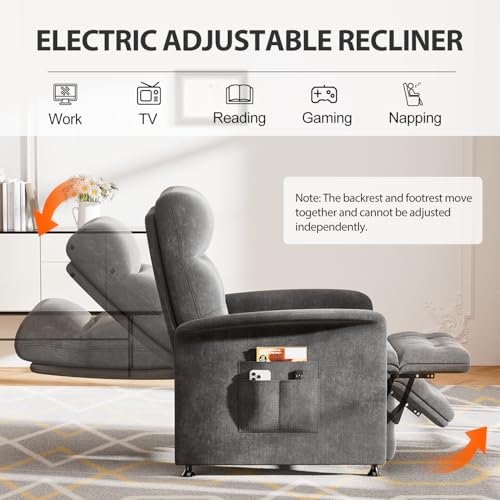Image of Power Recliner Chair for Adults with Heat & Massage - Soft Fabric Electric Reclining Sofa with Remote Control, 180 Lay Sleeper 3 Side Pockets for Living Room Home Theater, Dark Grey