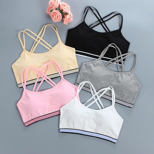 Training Bras for Girls 9-14 Years Old, 4 Pack Girls Sports Bra Cotton Spaghetti Strap Girls Bras with Pads3