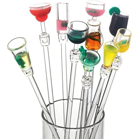 ABSOK Swizzle Sticks Colorful Clear Beverage Stirrers 9.05" 10 Pieces Cover