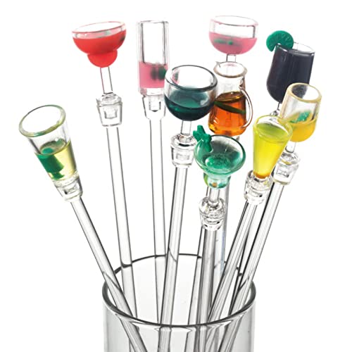 Swizzle Sticks Colorful Clear Beverage Stirrers 9.05 Drink Stirrer Cocktail Stirrer Clear Shafts Cocktail Drink Stirrers for Bars Cafes Restaurants Home Use 10 Pieces