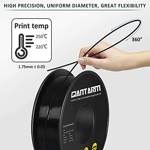 Image of GIANTARM Black PETG 3D Printer Filament Toughness Enhanced 1kg (2.2lbs), 1.75mm Dimensional Accuracy + /-0.03mm, 1080 Feet(330m /Roll, Vacuum Package, Fit for Most 3D FDM Printer