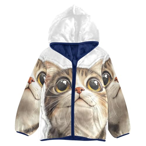 Cute Kitty Girls Fleece Jacket Girls Fall Jacket Girls Zip Up Hoodie Girls Sherpa Jacket 2-10T