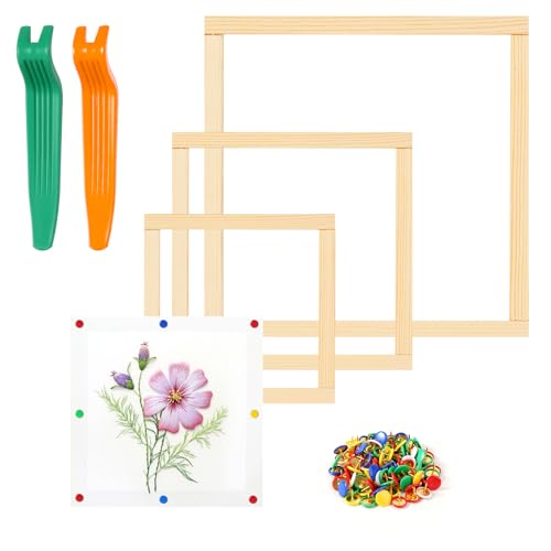 6 Pair Stretcher Bar Set 3 Size Wooden Needlepoint Stretcher Bars with Thumb Tacks and Tacks Remover DIY Canvas Splicing Stretcher Frames for Embroidery Crafts Art Accessories