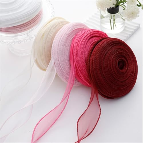 Cinta de organza y gasa, Cinta de gasa 4 cm x 10 yardas, paquete 5, 50 en total, color crema ensueño(Pink,10 x 10 Yard)