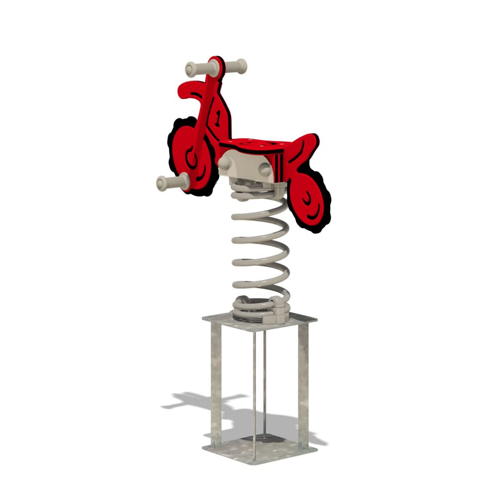 WICKEY PRO Federwippe Motorrad Trickey rot - Federtier Spielplatzgerät - inklusive Bodenanker - Outdoor Spielplatz Wippe für Kinder - für öffentliche Spielplätze und Schulen