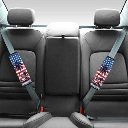 Image of AFPANQZ American Flag Palm Auto Seat Belt Cover Pads for Men Women 2 Piece Safety Seatbelt Pad Cushion Universal Fit for Truck Van Sedans SUVs Bohemian Red Shoulder Strap Pads