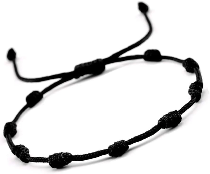DICHKAU BEADS BLACK BRACELET FOR WOMEN MEN BLACK KNOTTED BEADS BRACELET ANKLET FOR WOMEN