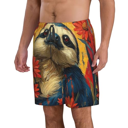Men Swim Trunks Beach Shorts Swimwear Summer Bathing Suits - Tribal Sloth Retro2