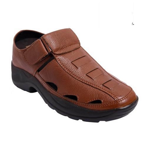 Image of Brown Leather Closed Toe Sandals with a Hidden Heel