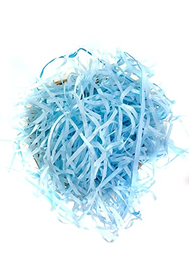 Image of Eco Sarras thin shredded paper crinkle paper grass strips gift tray decoration, gift hamper decorations, gift box fillers, wedding birthday & valentines day gift (1000 Grams / 1 KG, Sky Blue)