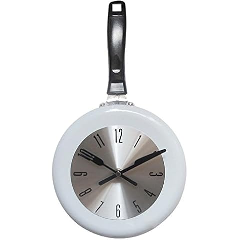 hearsbeauty Home Ornament, Creative Frying Pan Design Wall Clock Restaurant Kitchen Wall Hanging Decor White Cover
