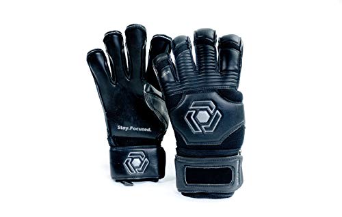 Prime Focus Goalkeeping Locus Pro Blackout Soccer Goalie Gloves Youth & Adult Goalie Gloves (Sizes 6-10) Professional Quality Goalkeeper Fingersave Gloves, Super Strong Grip (8)