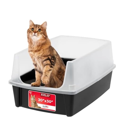 IRIS USA Extra Large Cat Litter Box, Open Top Litter Box for Big Cats and Multi-Cat Households, High Sided Scatter Shield, Easy to Clean, Black