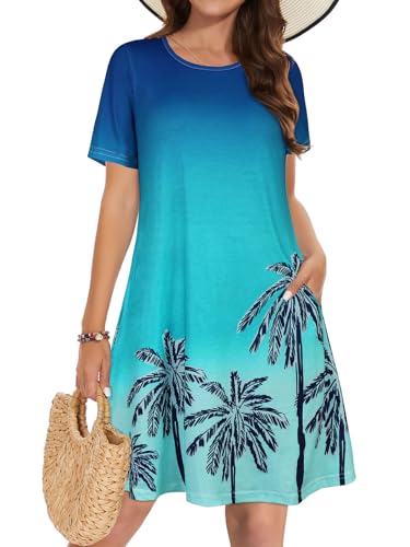 Image of Summer Dresses for Women Casual Tshirt Short Sleeve Floral Sundress Beach Cover Ups with Pockets 2026