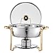 VEVOR Chafing Dish Buffet Set, 5 Qt 4 Pack, Stainless Steel Chafer with 4 Full Size Pan, Round Catering Warmer Server with Glass Lid Water Pan Folding Stand Fuel Holder, for Wedding Banquet, Gold
