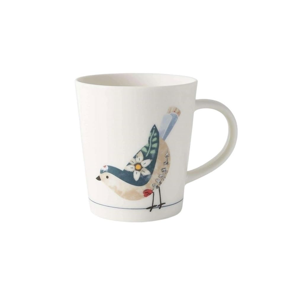 Ceramiczny kubek do kawy 15,4 uncji Vintage porcelanowy kubek do herbaty i mleka wzór ptak dom biuro duża pojemność biały