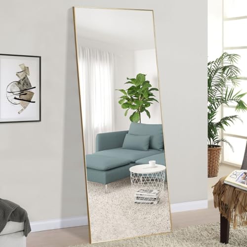 Image of VENETIAN IMAGE Full-Length Dressing Mirror, Floor or Wall Mounted, Metal Frame for Modern Interiors (Gold, 160 x 50 CM)